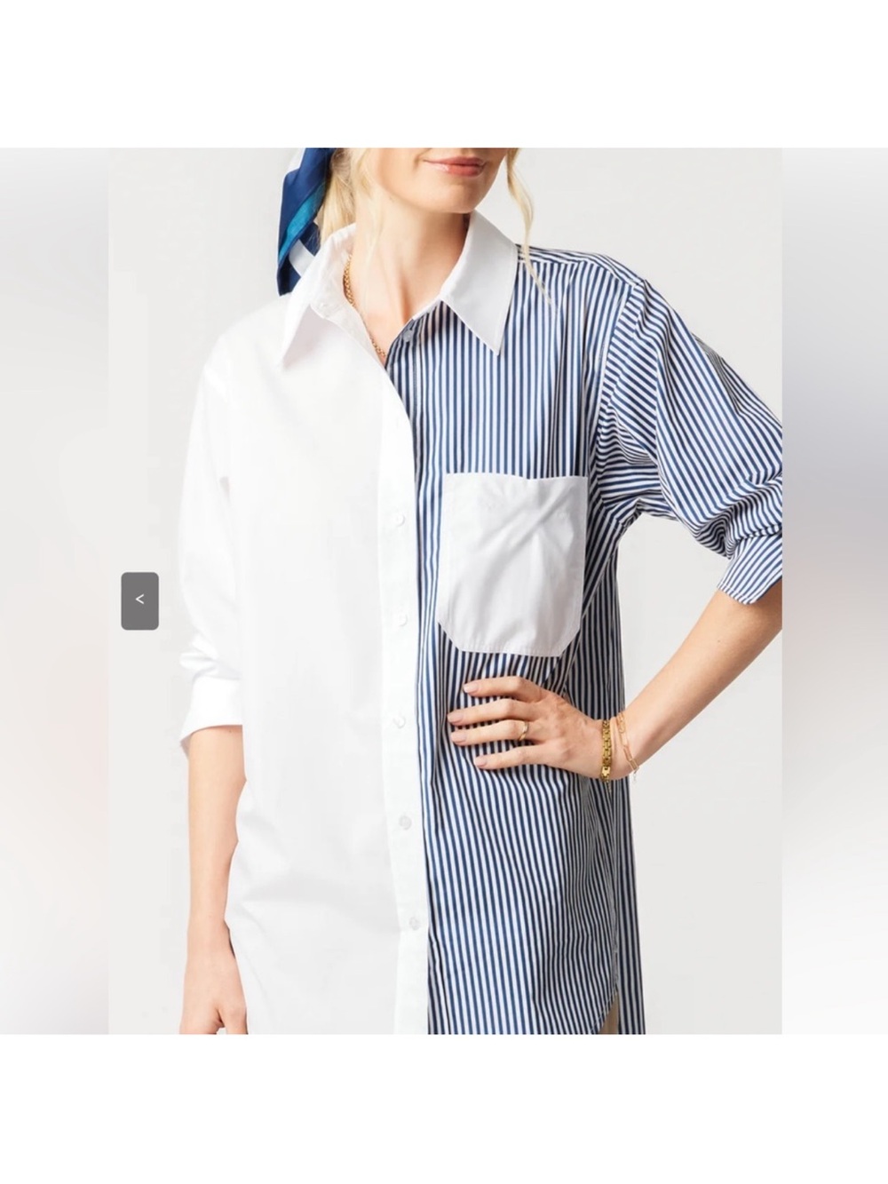 Relaxed Two-Tone White and Navy Stripe Button-Down Shirt